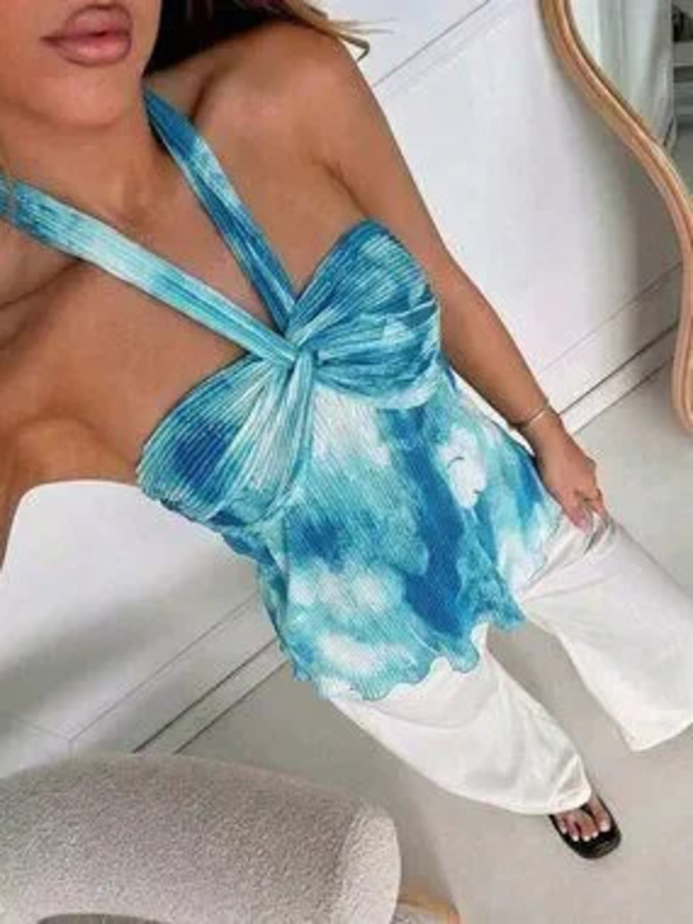 Blue Elegant Women's Y2k Vacation Tie-Dye Camisole top